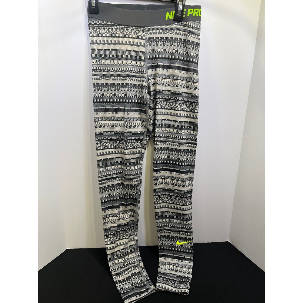 Nike Pro Dri-FIT Women Black White Geometric Pixel Print Leggings 683717-065 S